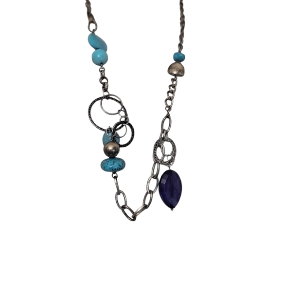Chicos Turquoise Bead Hoop Chains Necklace - Picture 2 of 2